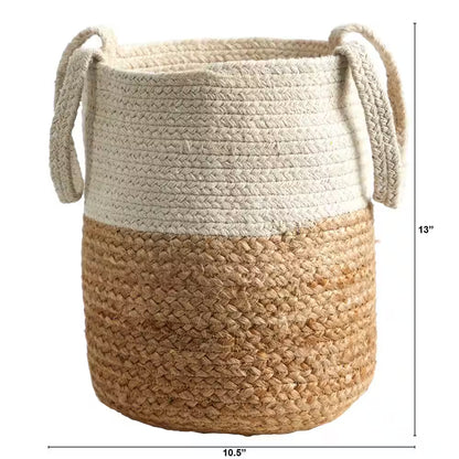 12.5 In. Natural Handmade Jute and Cotton Basket Planter