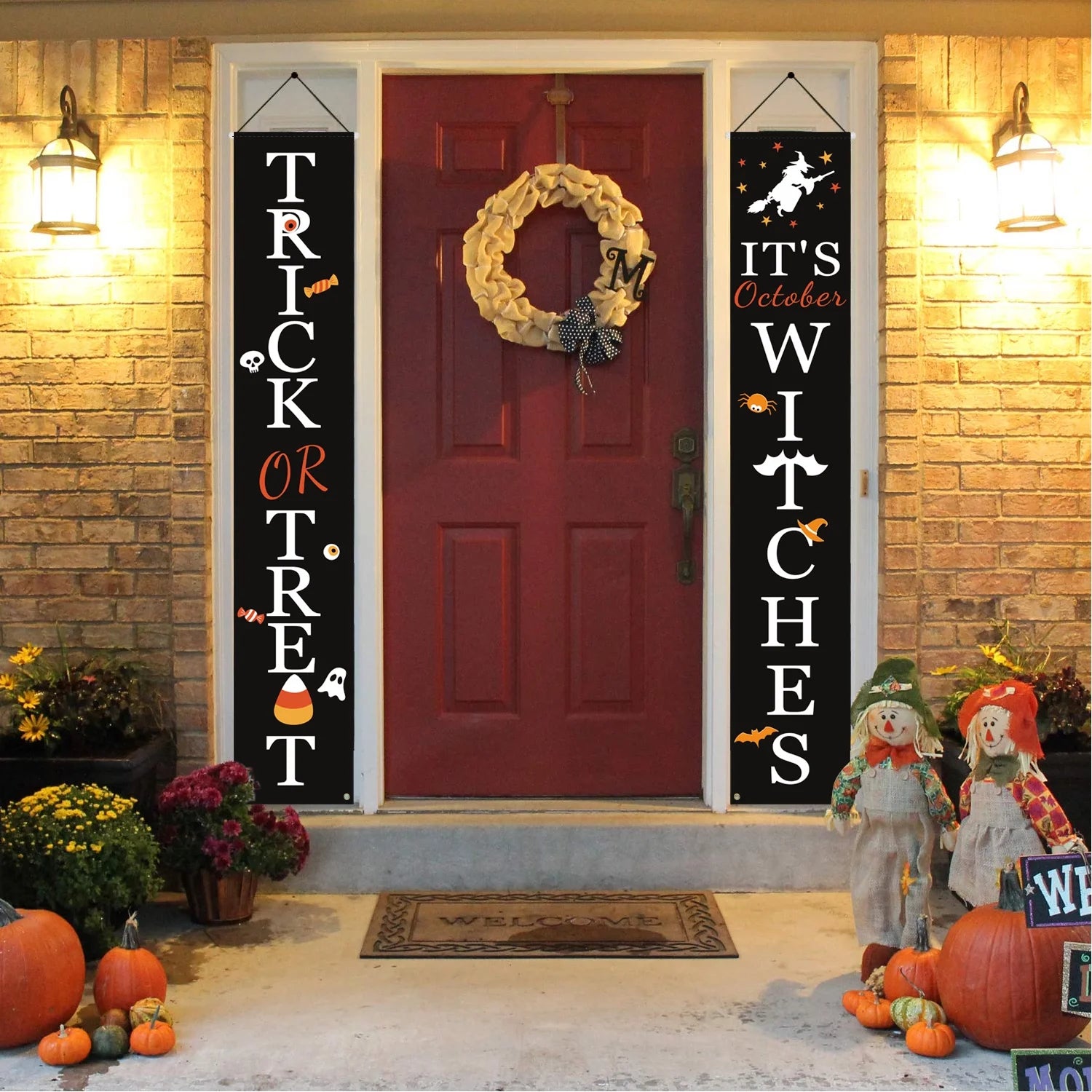 Halloween Decorations, Halloween Banners, Trick or Treat & It'S October Witches Hanging Signs for Front Porch Decor, Home Indoor P