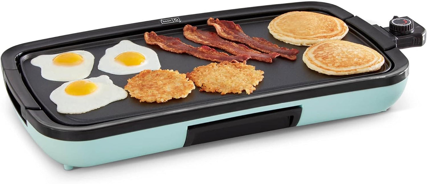 Everyday Nonstick Deluxe Electric Griddle with Removable Cooking Plate for Pancakes, Burgers, Quesadillas, Eggs and Other Snacks, Includes Drip Tray + Recipe Book, 20” X 10.5”, 1500-Watt - Aqua