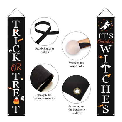 Halloween Decorations, Halloween Banners, Trick or Treat & It'S October Witches Hanging Signs for Front Porch Decor, Home Indoor P