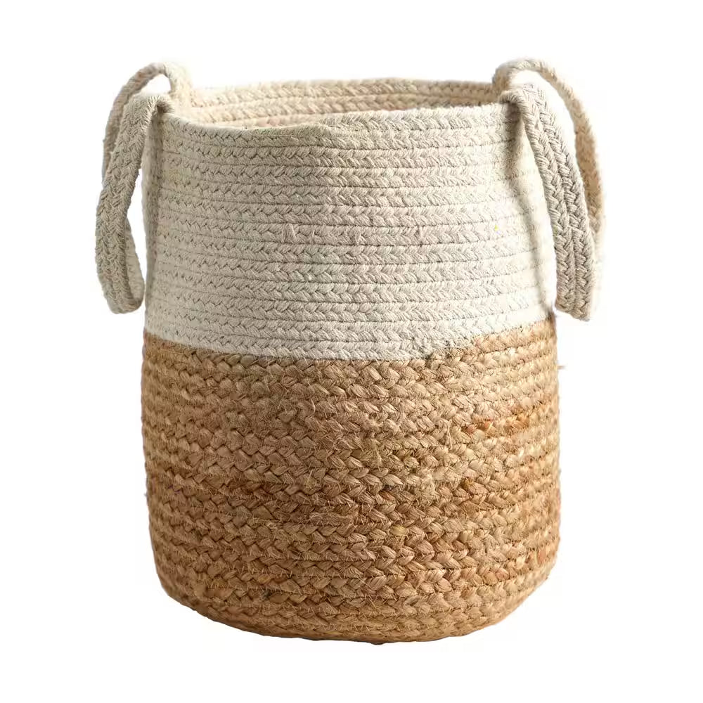 12.5 In. Natural Handmade Jute and Cotton Basket Planter