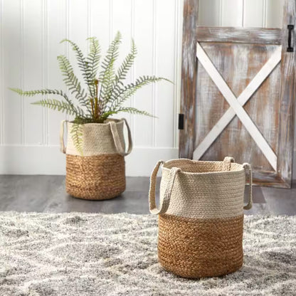 12.5 In. Natural Handmade Jute and Cotton Basket Planter