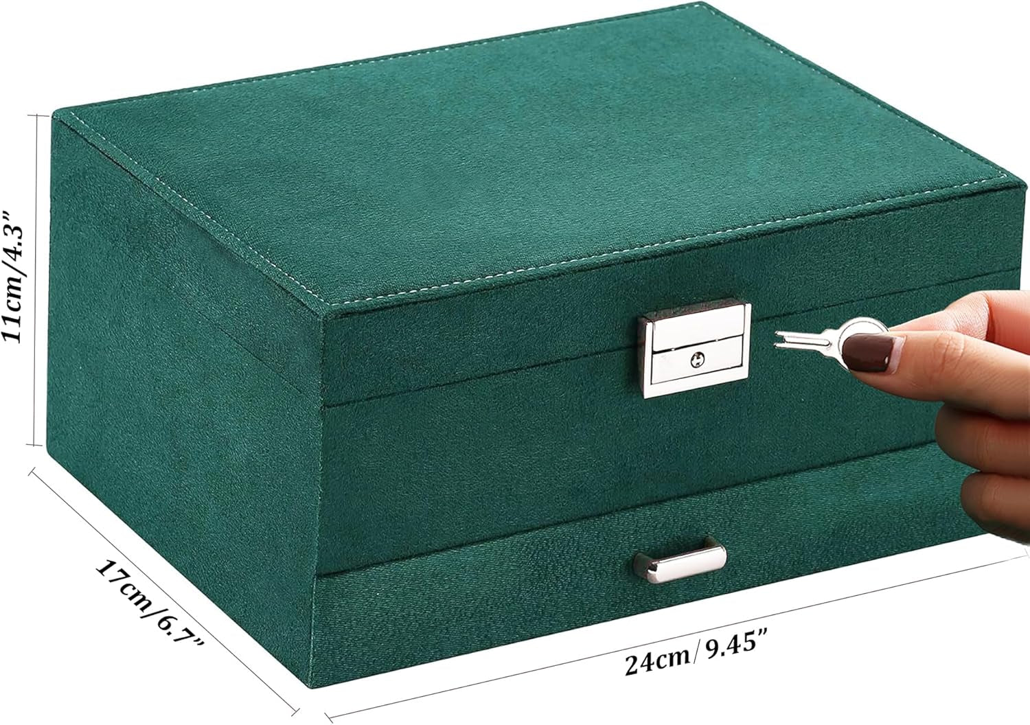 Women Jewelry Organizer Box Emerald Green Velvet Jewelry Box for Necklace Earring Rings Bracelets Bangle Jewelry Box Organizer for Women Ladies Jewelry Display Storage Box Case with Lock Key