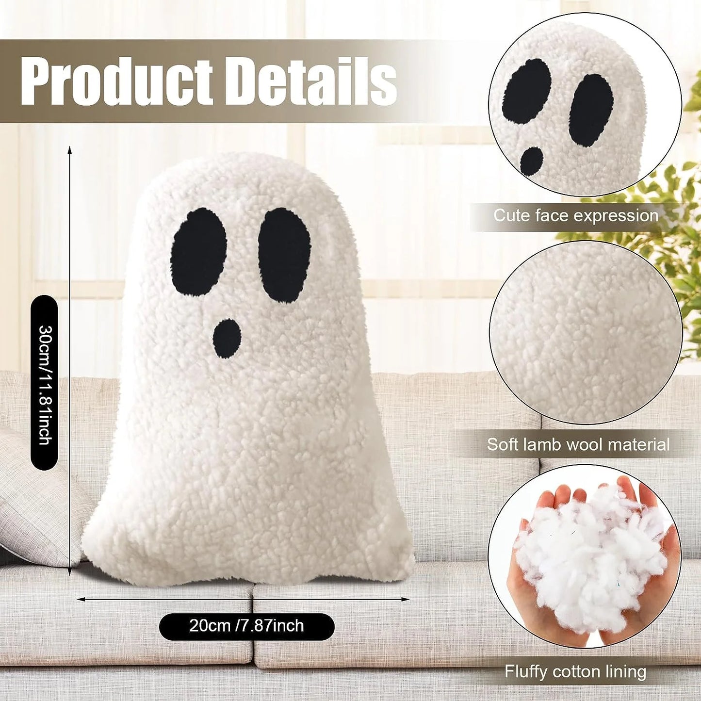 2 Pcs Halloween Throw Pillows Decorative Spooky Pillows for Sofa Bed Couch Stuffed Halloween Pillow for Party Outdoor Home Decorations Ghost Decor Cushion (15.75 X 11.81 Inch)