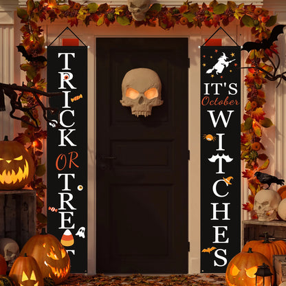 Halloween Decorations, Halloween Banners, Trick or Treat & It'S October Witches Hanging Signs for Front Porch Decor, Home Indoor P