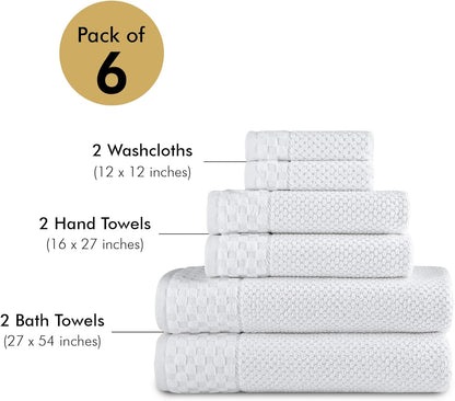 - Soft Textured and Quick Dry - 6 Piece Luxury White Towels for Bathroom - 100% Turkish Cotton - 2 Bath Towels, 2 Washcloths and 2 Hand Towels Set