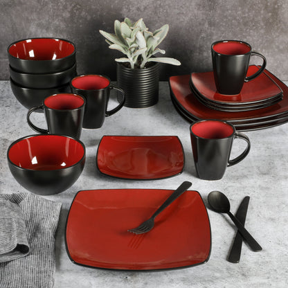 Home Soho Lounge Square Stoneware 16 Piece Dinnerware Set, Sand